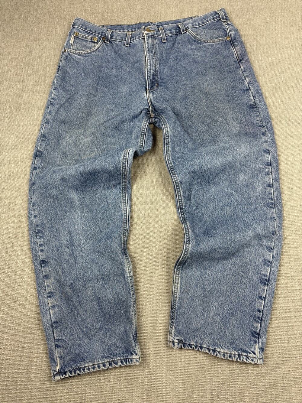 Carhartt B172 DST Flannel Lined Jeans Mens 44x32 Relaxed Fit Blue Denim Work